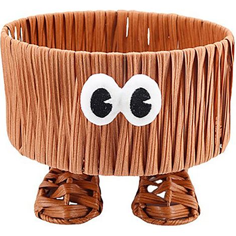 Panier de rangement rond en rotin synthétique style Big Foot, design cartoon mignon avec yeux bridés, idéal pour fruits ou snacks (1/4)
