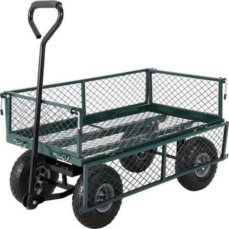 Chariot de Jardin en Acier – Capacité 500 lbs – Chariot Pliable à Parois Démontables, Bâche, Pneus Pneumatiques 10″ et Poignée (1/5)