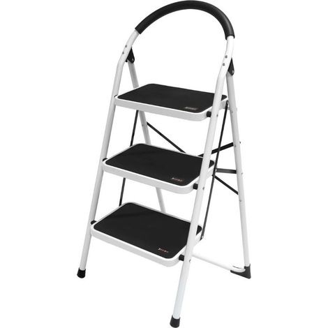 Tabouret en acier blanc avec 3 grandes étapes d'économie d'économie de sécurité Brixo (1/3)
