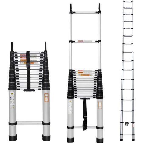 Scala dritta in alluminio 6,2m con ganci, 15 gradini, capacità di carico 150kg, colore argentato
