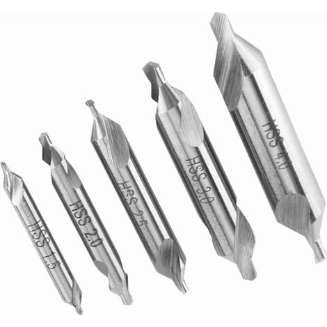 Lot de 5 forets à centrer HSS à 60°, diamètres 1.5/2/2.5/3/4mm pour métal (1/5)
