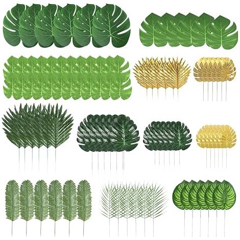 Lot de 102 - Feuilles De Palmier Artificielles Décoratives - Plante Tropicale - Feuilles De Palmier - Feuilles De Monstres - Plante De Palmier (1/5)