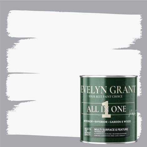 EVELYN GRANT All-IN-ONE Paint & Primer - Multi-Surface Paint For Interior Walls, Outdoor Garden & Exterior Walls, Wood Furniture - High Durability Multi-Feature - Brilliant White - 0.5L - Matt