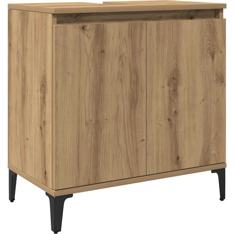 Armoire d'évier sous lavabo moderne rangement pratique 58 x 33 x 60 cm en bois d'ingénierie chêne artisanal