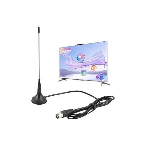 Antenne TV Intérieure TNT HD DTA180 - Compacte et Portable avec Base Magnétique, pour Réception Télévisuelle en France et Belgique, pour Maison, Camping-Car, Caravane - Noir