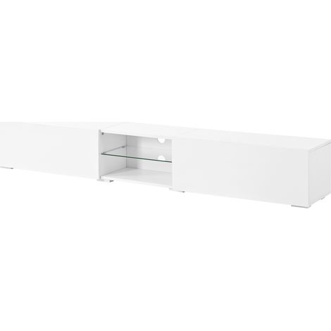 Mueble TV blanco de 200 cm con puertas brillo, LED APP y estante transparente (1/5)