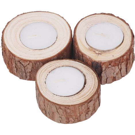 3 Pièces Bougeoirs en Bois de Hêtre Naturel et Durable, pour Thé Lumière, Salon, Chambre, Fête et Décoration (1/5)