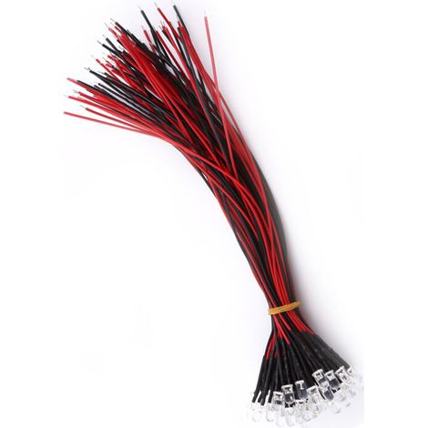 50 vorverdrahtete LEDs, 9–12 V Gleichstrom, 3/5/10 mm, Weiß, Rot, Blau, Grün, für Beleuchtungs- und DIY-Projekte