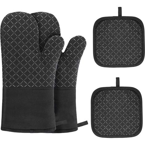 1 paire de gants isolants en silicone - 30 cm, à carreaux noirs, lot de 4.