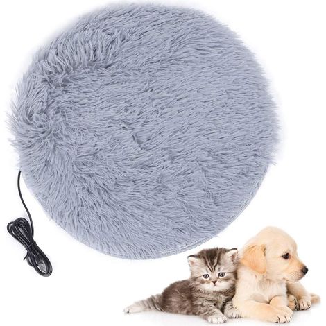 Tapis Chauffant pour Chiens et Chats 40 x 40 cm Couverture chauffante pour Animaux Amovible et Lavable pour Chiens et Chats (Gris Argent) (1/5)