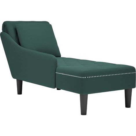 Méridienne chaise longue pour intérieur et coussin et accoudoir droit en velours vert foncé DEC026267