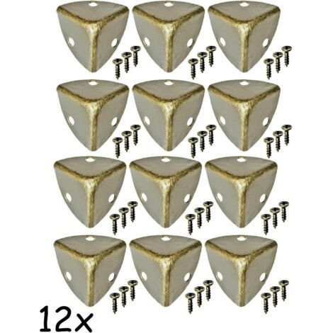 12 Rounded Antique Furniture Corners, Protective Corners, Metal Fittings for Cases, Furniture, Shelves, Edge Protection, Vintage Antique Brass Look, Pack of 12, Screws Included (1/5)