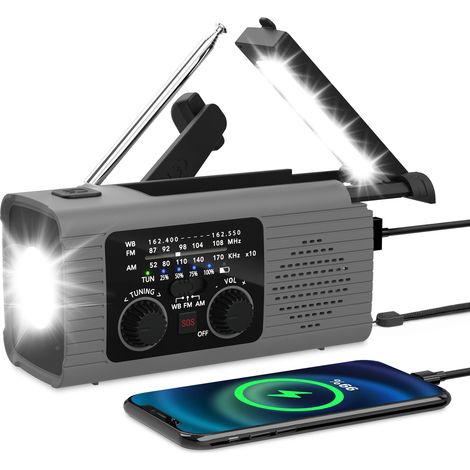 Radio di emergenza, radio stereo ricaricabile a manovella, radio portatile a energia solare per esterni per adulti