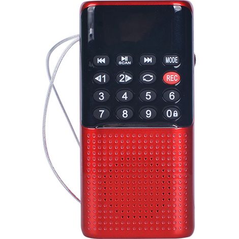 Radio FM Portable - Réception 87,5-108 MHz - Écran LED - Lecteur MP3 Carte TF - Entrée AUX - Enregistreur - Batterie Rechargeable BL-5C 1200 mAh - Rouge (1/5)