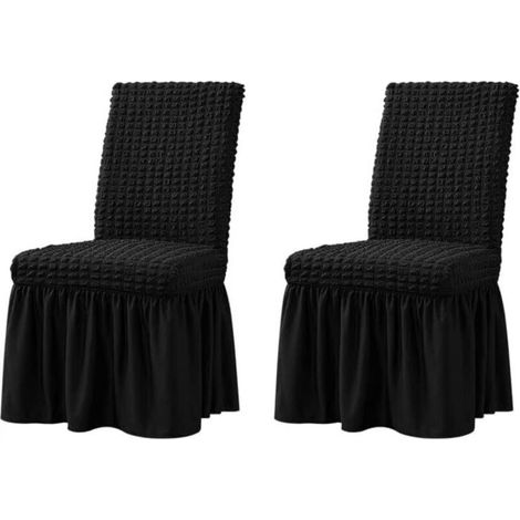 Chair covers, set of 2, dining room chair covers, black, elastic, non-slip, washable, with skirt, country style, for hotel, ceremony, party (black) (1/5)