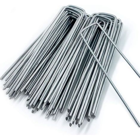 20 piquets de jardin en forme de U (150 mm de long, 40 mm de large, 3 mm de diamètre) piquets de fixation de paillis, pour bâches de désherbage, piquets de camping, clôtures de jardin (1/3)