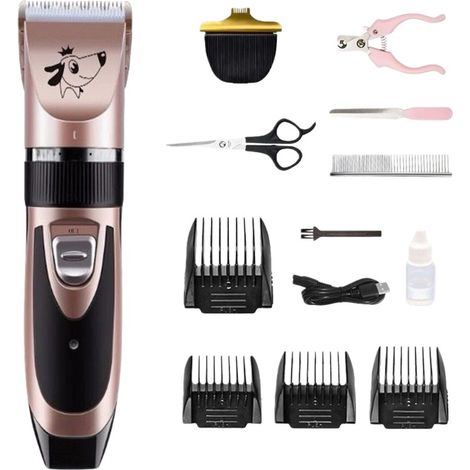Tondeuse pour animaux de compagnie Or Rose avec ciseaux - Kit de toilettage professionnel (1/4)