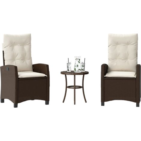 3-tlg. Bistro-Set mit Kissen Braun Poly Rattan (1/5)