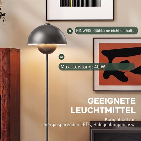Lampe sur pied avec abat-jour rond, interrupteur au pied, câble long, design élégant, métal gris, finition moderne. (1/5)