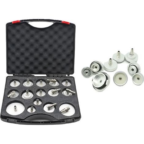 Kit di adattatori per spurgo freni, 15 pezzi, alluminio di alta qualità, raccordo standard a 90 gradi per tubo flessibile, eccellente tenuta, scatola di stoccaggio personalizzata (1/5)