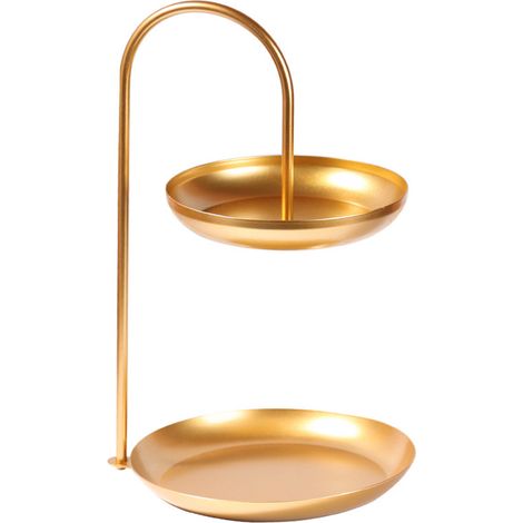 Présentoir à Bijoux 2 Niveaux - Fer Doré - Style Vintage Minimaliste - Rangement Tabletop Organisateur Dessert Snack (1/5)
