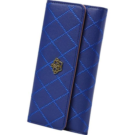 Pochette longue à trois volets en cuir pour femme (bleu foncé),