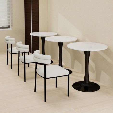 Table ronde ø70 cm marbre blanc veiné piètement noir style mid-century 2-4 personnes (1/5)