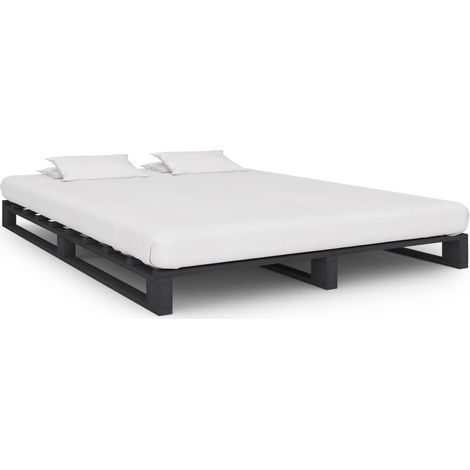 Cadre de lit de palette sans matelas gris 140x200cm bois massif