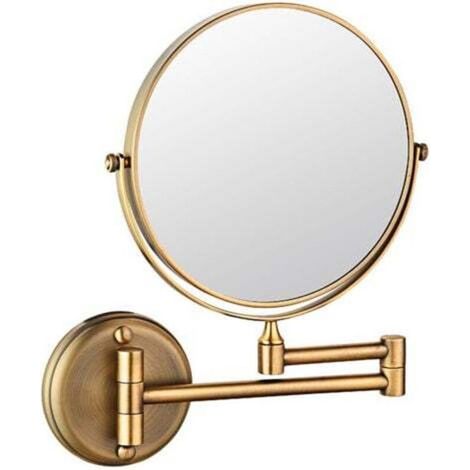 ALLIANDISMiroir de salle de bain mural rotatif double face de 6 pouces, pliable et rétractable, grossissement 5x (style rétro). (1/4)