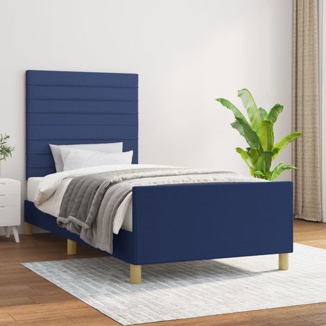 Lit simple pour adulte avec tête de lit - Cadre de lit Bleu 80x200 cm Tissu BV673527 - BonneVie (1/5)