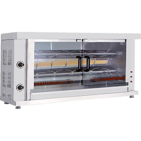 Rôtissoire à poulets à gaz avec éclairage, 2 broches pour 8-10 poulets 1320x460x680 mm - VIRTUS
