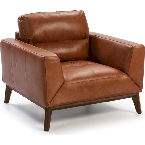 Fauteuil cuir pieds bois - Cognac, noix (1/5)