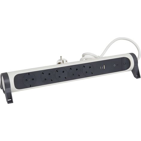 Multiprise rotative, 5 Prises multiprises, Port USB-A et USB-C, Protection Contre Les surtensions intégrée avec indicateur d'état (SPD), câble de 1,5 m, Ultra Blanc/Gris foncé, 694510 (1/4)