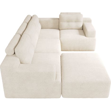 Divano modulare componibile a L o U, tessuto Chenille beige, senza montaggio, con pouf, 5-6 posti (1/5)
