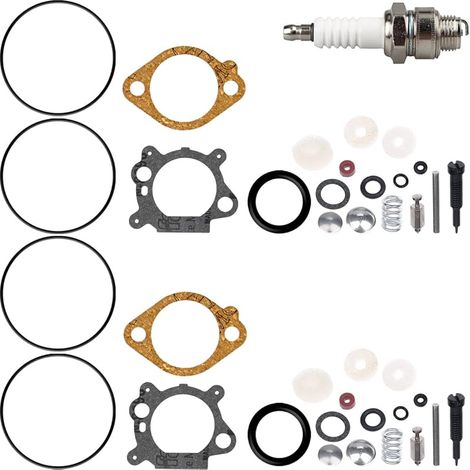 498260 Kit de révision de carburateur Joints 398183 490937 492495 493762 498261 pour Briggs & Stratton Moteur de Tondeuse à Gazon 12B800 12C700 12C800 12A800 (Lot de 2) avec Bougie d'allumage (1/5)