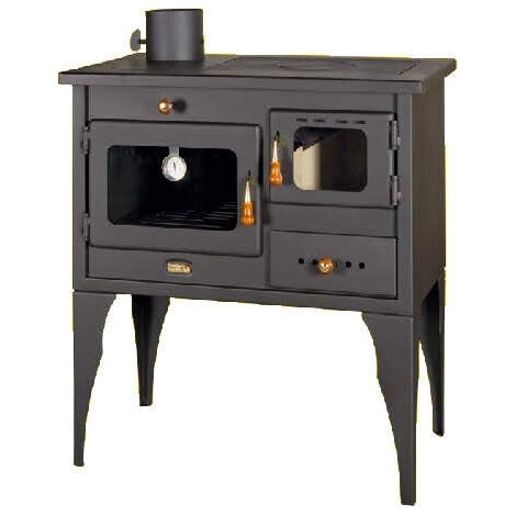 Stufa a legna con forno. Per cucinare e riscaldare. Potenza termica 10kw, con piastre in ghisa. Modello Prity 1P34L con uscita fumi SINISTRA