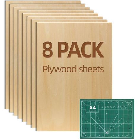 Planche en contreplaqué de tilleul 8PCS A4 300x200mm 2mm – Surface lisse pour pyrogravure et maquettes – Bois brut non traité