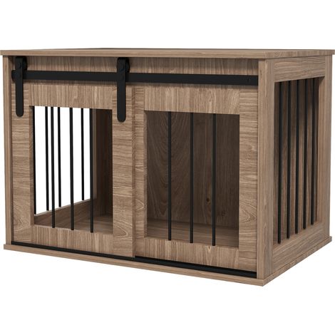 Cage caisse pour chien porte coulissante effet métal bois 57x80x54 cm