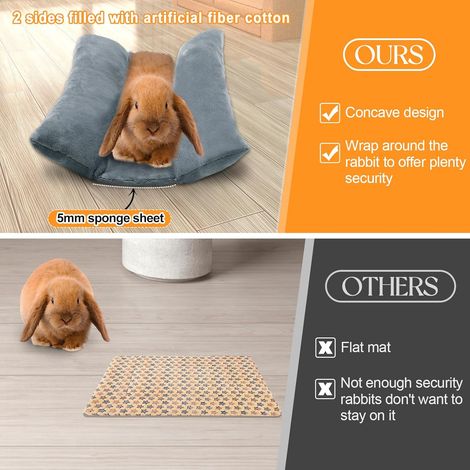 Lit pour lapin 40 x 35,5 cm, épais et moelleux, matelas en peluche avec coussin inclinable en coton, tapis pour petits animaux, convient pour dormir en cage à l'intérieur, gris (1/5)
