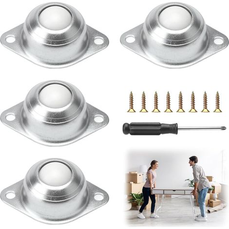 Lot de 4 petites roulettes à billes pour meubles, charge lourde, 15 mm, rondes, mini roulettes plates pour meubles, bagages, coulissants, roulettes avec 8 vis et 1 tournevis (1/5)