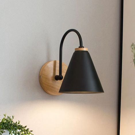 Aplique de pared de hierro SUNXURY para pasillo, pantalla curva, para dormitorio, sala de estar, estudio, bombilla no incluida, negro. (1/5)