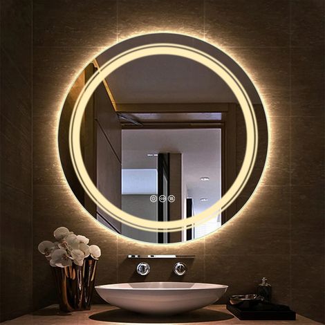 Unho – Miroir lumineux de salle de bain rond 60x60cm – Éclairage intégré anti-buée – Température de couleur 3000K-6500K – IP65 étanche (1/5)