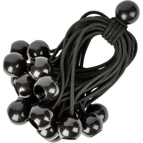 Bungee Cords with Balls - Set of 25 x 23 cm Universal Tensioners with Ties - Heavy Duty Elastic Strap Perfect for Camping, Luggage & Tarpaulins - Black (1/4)