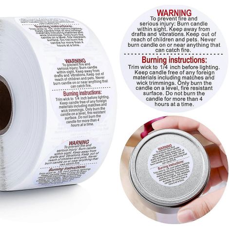 1000 étiquettes d'avertissement pour bougies, pots de bougies, autocollants de sécurité pour bougies, autocollants d'avertissement pour bougies DIY (blanc) (1/5)