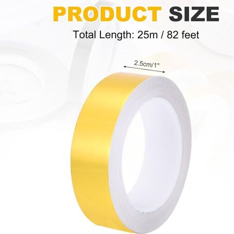 Ruban adhésif métallisé de 2,5 cm x 25 m pour carrelage, idéal pour murs, placards, salles de bain, sols, carrelages, voitures et décorations d'art, or (1/4)