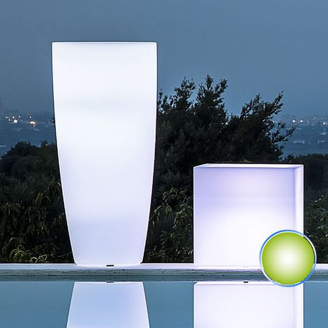 Vaso luminoso da giardino in resina bianca per esterno.