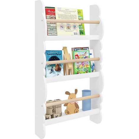 Woltu – Bibliothèque murale enfant 3 niveaux – MDF E1 et bois de pin – Peinture à l'eau écologique – Dimensions 42,5x14,5x80cm – Charge 2kg par étagère