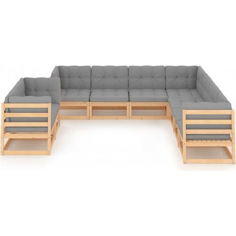 Maison Exclusive - Set Salotto Giardino 9 pz Cuscini Antracite Legno Massello Pino (1/5)