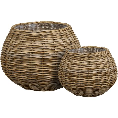 Set 2 ceste Melaka in kubu rattan naturale rotonde — piccola ø33 cm e grande ø57 cm (1/3)