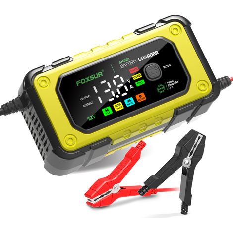 FOXSUR 7A : chargeur de batterie automobile 12 V, chargeur de moto avec grand écran couleur, chargeur-réparateur de batterie (1/5)